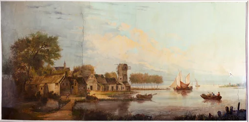 Meeting room, murals with rural scenes in classical style, probably from around 1810, scene 3