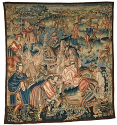 Tapestry depicting Scenes After a Boar Hunt, Fishing etc or 