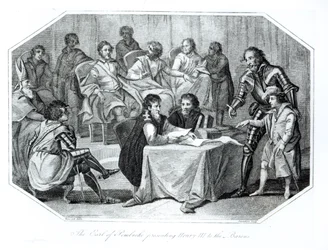 The Earl of Pembroke Presenting Henry III to the Barons, 1216 engraved by Saunders