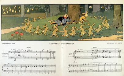 The Sleep of the Hunter (rabbits rounding around a sleepy hunter) - in 
