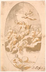 Study for ceiling painting with nine figures, oval