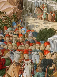 Faces in the procession, including a self portrait by Gozzoli, detail from the Journey of the Magi cycle in the chapel, c.1460