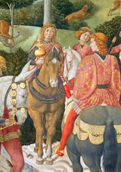 Horsemen in the royal entourage, detail from the Journey of the Magi cycle in the chapel, c.1460, fresco detail of 70601
