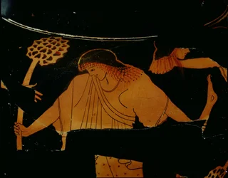 Attic Red-Figure Stamnos Decorated with a Scene of a Maenad Tearing Apart Pentheus in a Dionysiac Sacrifice, Found at Cerveteri