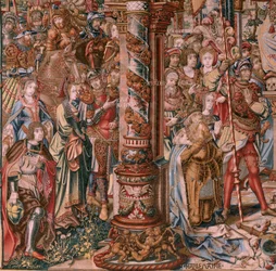 Flemish tapestry. Series The Honours. Faith. First tapestry in the series. Model Cartoonists from the circle of Bernard van Orley and Jan Gossaert (Mabuse). Manufacture Pieter van Aelst, Brussels. Ca 1550. Fabric Gold, silver, silk and wool.