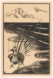 Figure Sitting on a Pheasant on the Beach