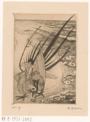 Figure Sitting on a Pheasant on the Beach