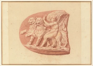 One of Four Studies after Cameos, Three with Classical Profile Portraits and One with a Fragmentary Relief of Cupid and Two Lions Drawing a Chariot