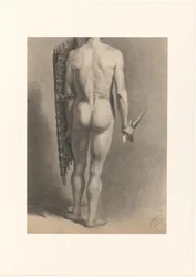 Male Nude with Sword and Shield, Seen from the Back