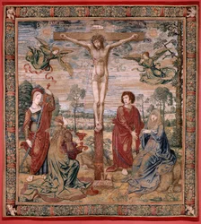 Flemish tapestry. Series Dais of Charles V. Christ of Mercy. Tapestry panel behind the dais. Model Bernard van Orley. Manufacture Pieter de Pannemaker, Brussels. 1518-1524.