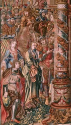 Flemish tapestry. Series The Honours. Faith. First tapestry in the series. Model Cartoonists from the circle of Bernard van Orley and Jan Gossaert. Manufacture Pieter van Aelst, Brussels. Ca 1550