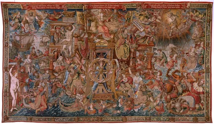 Flemish Tapestry. Series The Honours. Fortune, The Way to the Honours. Fifth Tapestry in the Series. Model Cartoonists from the Circle of Bernard van Orley and Jan Gossaert de Mabuse. Manufacture Pieter van Aelst, Brussels.