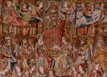 Flemish Tapestry. Series The Honours. Honour. Second Tapestry in the Series. Model Cartoonists from the Circle of Bernard van Orley and Jan Gossaert. Manufacture Pieter van Aelst, Brussels. Ca 1550. Fabric Gold, Silver, Silk and Wool.