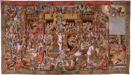 Flemish tapestry. Series The Honours. Infamy. Sixth tapestry in the series. Model Cartoonists from the circle of Bernard van Orley and Jan Gossaert. Manufacture Pieter van Aelst, Brussels. Ca 1550