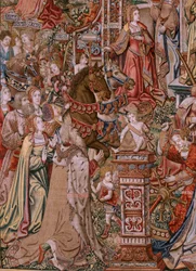 Flemish tapestry. Series The Honours; Prudence. Seventh tapestry in the series. Ca 1550.