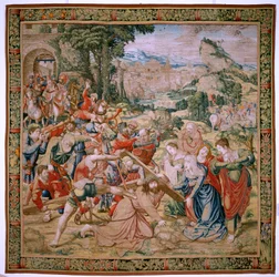 Flemish Tapestry. Series The Passion of Christ. Fall on the Way to Calvary. Second Tapestry in the Series. Models Cartoonist Bernard van Orley. Manufacture Pieter de Pannemaker, Brussels. Ca 1518-1523.