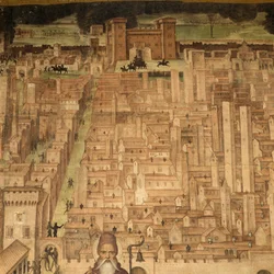 St Anthony and View of Pavia, Detail from Stories of St Theodore Cycle, Frescoes by Bernardino Lanzani, St Theodore