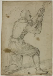 Man on Bended Knee, Pulling on Rope