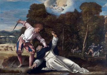 The Death of Saint Peter Martyr. Oil on canvas by Bernardino da Asola