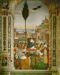 Aeneas Silvius Piccolomini, Pope Pius II in the port of Ancona, Italy, where he died, while waiting for the crusaders to assemble