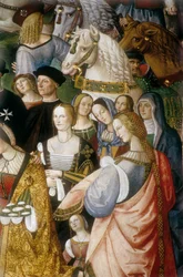 Enee Silvio Piccolomini presenting Eleonore of Portugal to Emperor Frederic III of the Holy Empire at the Camollia Gate in Siena (detail)