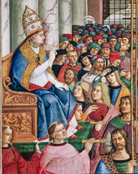 The Piccolomini Library, south west wall: Aeneas Sylvius, elected pope with the name of Pius II, enters St. Peter’s, September 3