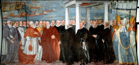The Doge of Genes Giacomo Durazzo Grimaldi welcomes Cardinal Giovanni Morone at the port of Genes