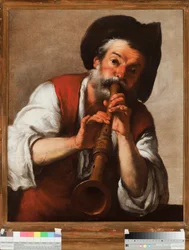 The Flute Player (The Piper) Painting by Bernardo Strozzi (1581-1644) 17th Century Genoa, Musei di Strada Nuova (ex Palazzo Rosso)