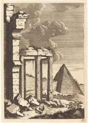 Goats before Ruins and a Pyramid