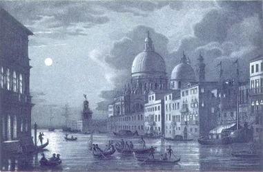 Nocturnal Scene of the Grand Canal and Santa Maria della Salute, Venice, engraved by Brizeghel