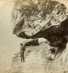 Man on a Cliff Overlooking Naeroyfjord, Sogne, Norway