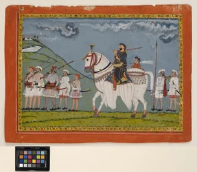 Kunwar Dhan Singh on his freckled horse