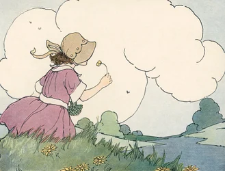 Young Girl Smelling a Wildflower Against a Summer Sky