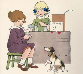 Young Girls at Their Lemonade Stand