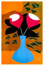 Red Flowers Blue Vase