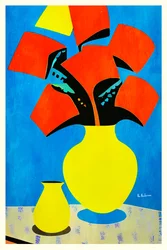Red Flowers Yellow Vase