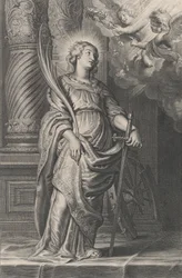 Saint Catherine Holding Palm Leaves and a Sword, Two Putti Overhead Holding a Laurel, ca. 1625-59