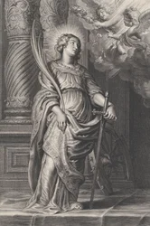 Saint Catherine Holding Palm Leaves and a Sword, Two Putti Overhead Holding a Laurel
