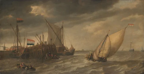 Travellers Disembarking at a Jetty on the Scheldt in Strong Winds