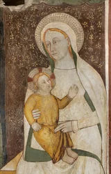 North Transept, Altar of St. Michael the Archangel, Behind the Altarpiece the Frescoes by Bonifacio Bembo, Virgin and Child