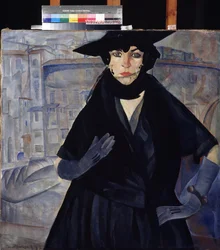 A Lady in Black. Painting by Boris Dmitryevich Grigoriev (1886-1939), circa 1910. Russian avant-garde, 20th century, Expressionism. State Art Museum, Dnipropetrovsk (Dnepropetrovsk), Ukraine