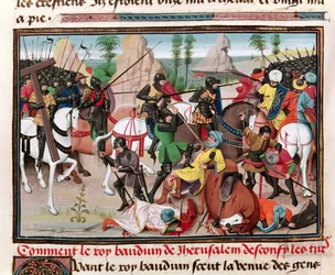 The Battle between King Baldwin I (c.1058-1118) and the Turks, from Chroniques des empereurs by David Aubert, 1462