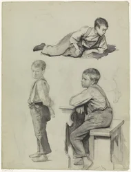 Three Studies of a Boy, Standing, Lying, and Sitting on a Bench