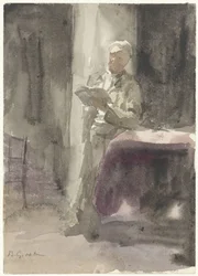 Man with a Book Standing by a Table and Window