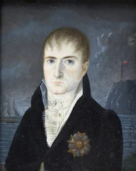 Emperor on the island of Saint Helena - Portrait of Emperor Napoleon I bareheaded, in black attire, wearing the badge of Grand Eagle of the Order of the Legion of Honour - Portrait of Napoleon Bonaparte on the island of Saint Helena by Captain Dodgin