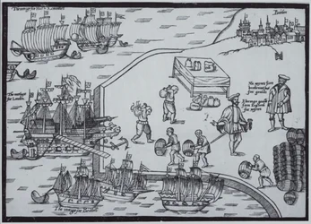 English merchants buying wine in Bordeaux, France