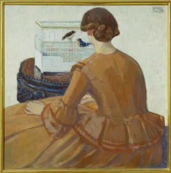 Young Woman in Front of a Birdcage