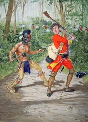 A Huron warrior versus a Private of 44th Regiment of Foot in 1755, from a set of six tableaux