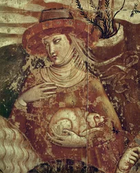 An Elegant Lady Holding a Small Dog in Her Arms