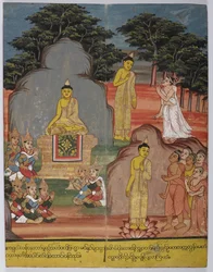 On the Way to the Deer Park Buddha Met Five Ascetics; at the Deer Park He Preached the First Sermon